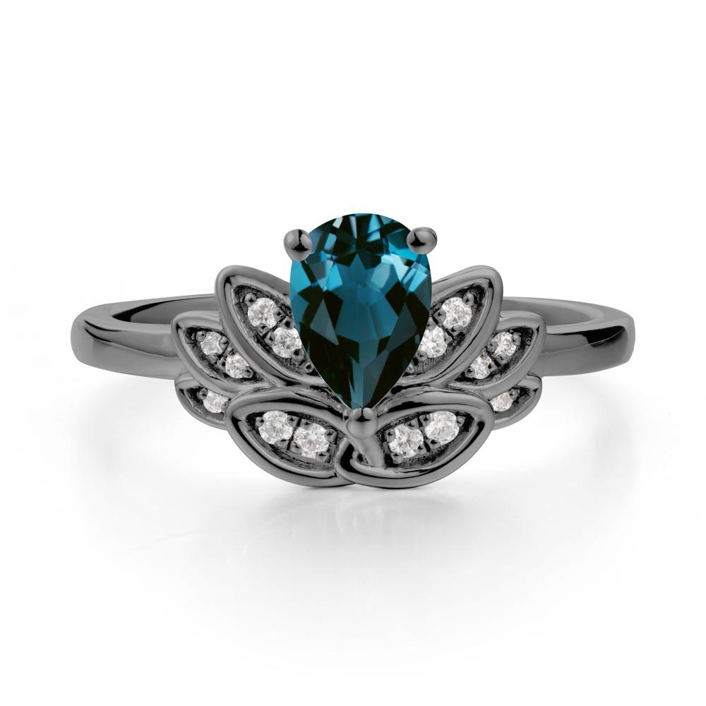 Lotus Flower London Blue Topaz Ring - LUO Jewelry #metal_black finish sterling silver