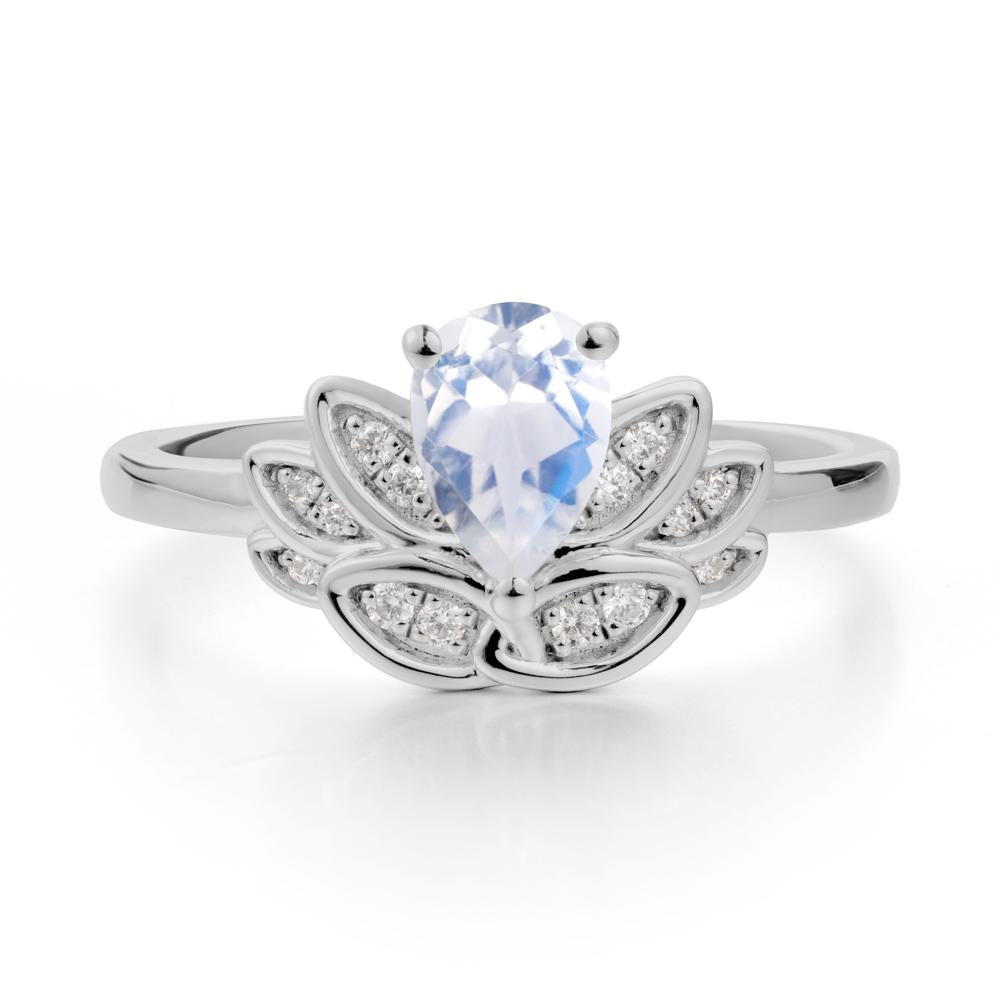 Lotus Flower Ring with Pear Cut Moonstone - LUO Jewelry #metal_platinum