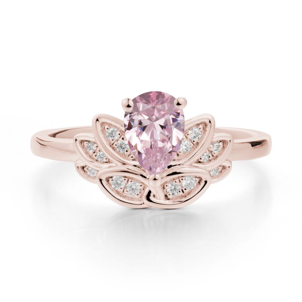 Lotus Flower Ring with Pear Cut Pink Cubic Zirconia - LUO Jewelry #metal_14k rose gold
