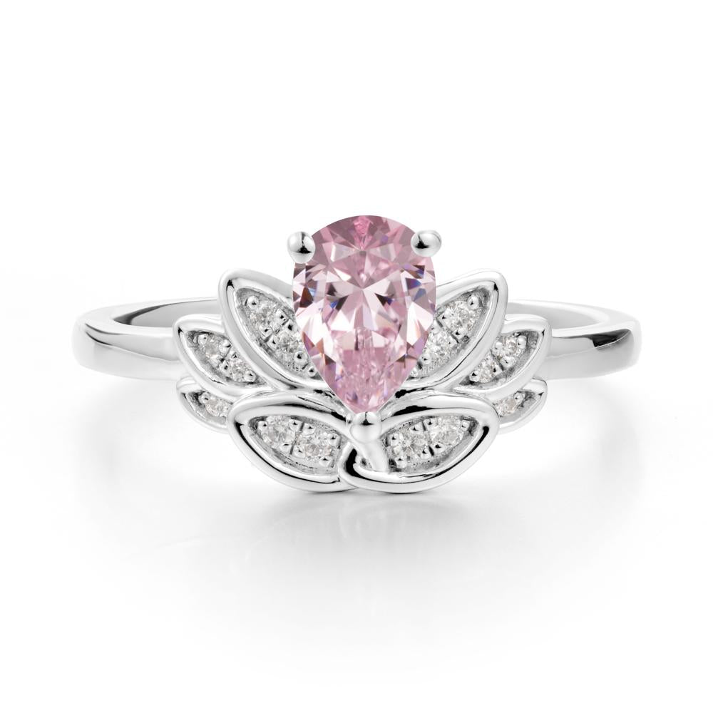Lotus Flower Ring with Pear Cut Pink Cubic Zirconia - LUO Jewelry #metal_14k white gold