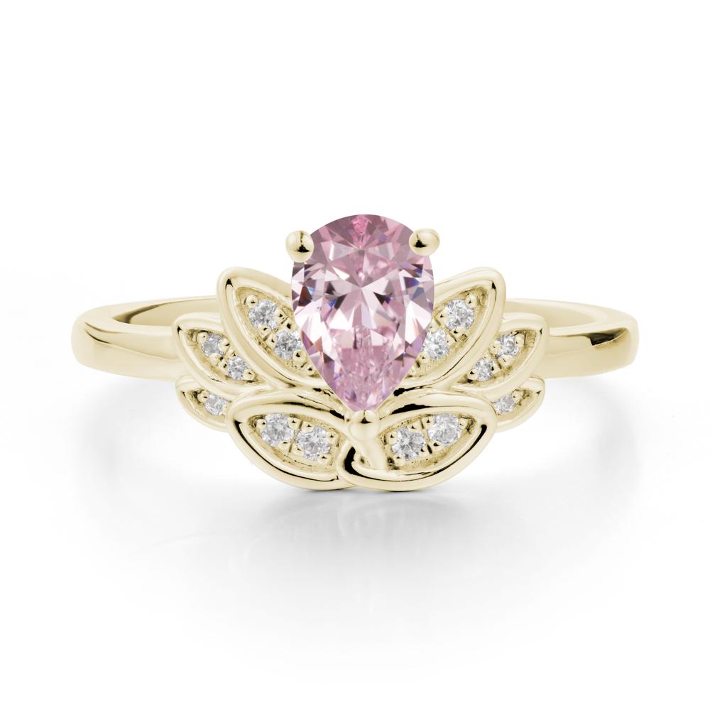 Lotus Flower Ring with Pear Cut Pink Cubic Zirconia - LUO Jewelry #metal_14k yellow gold