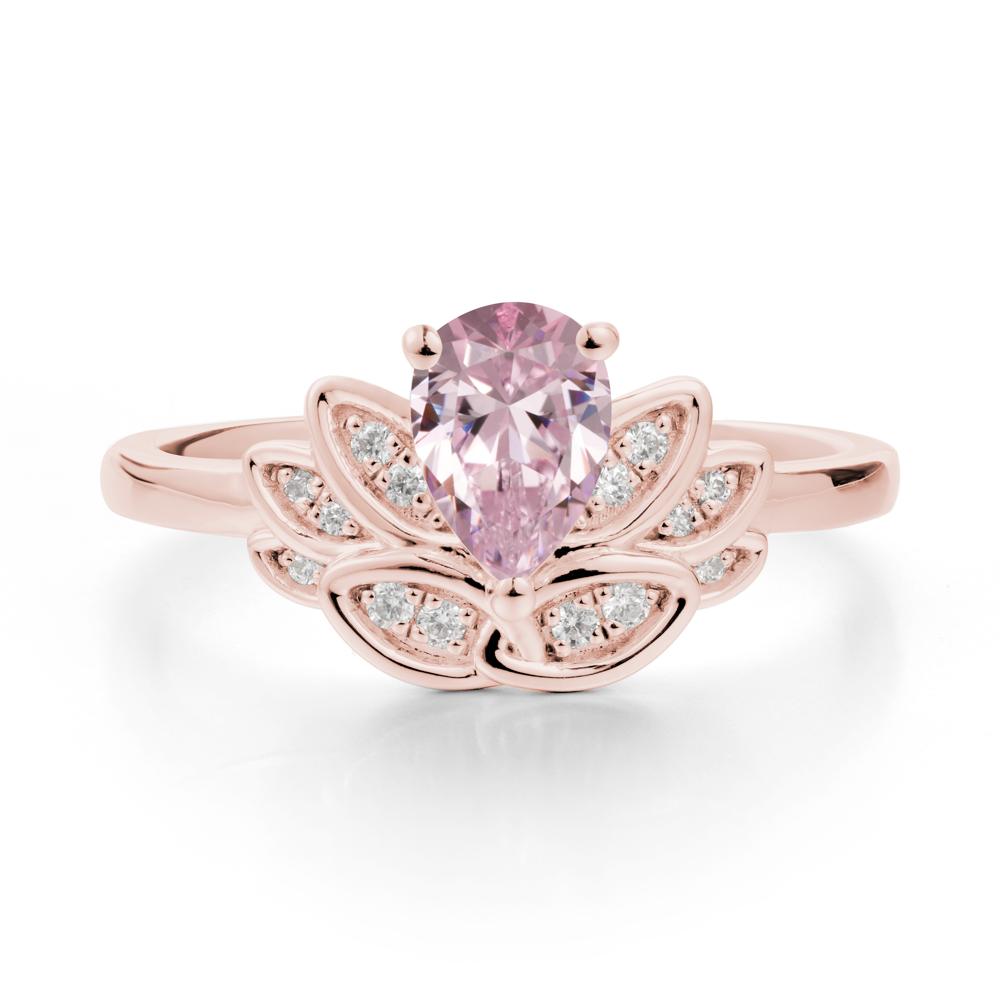 Lotus Flower Ring with Pear Cut Pink Cubic Zirconia - LUO Jewelry #metal_18k rose gold