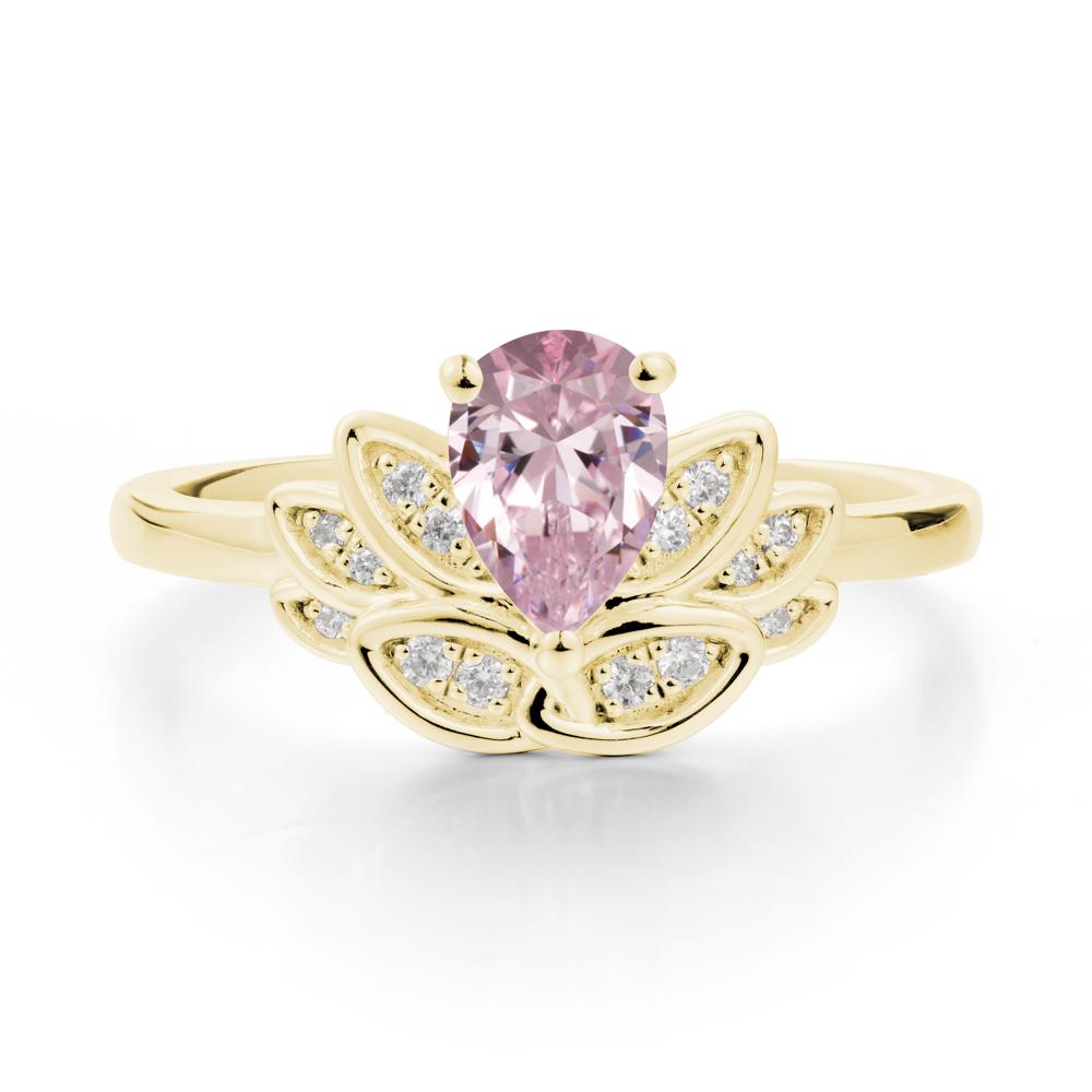 Lotus Flower Ring with Pear Cut Pink Cubic Zirconia - LUO Jewelry #metal_18k yellow gold