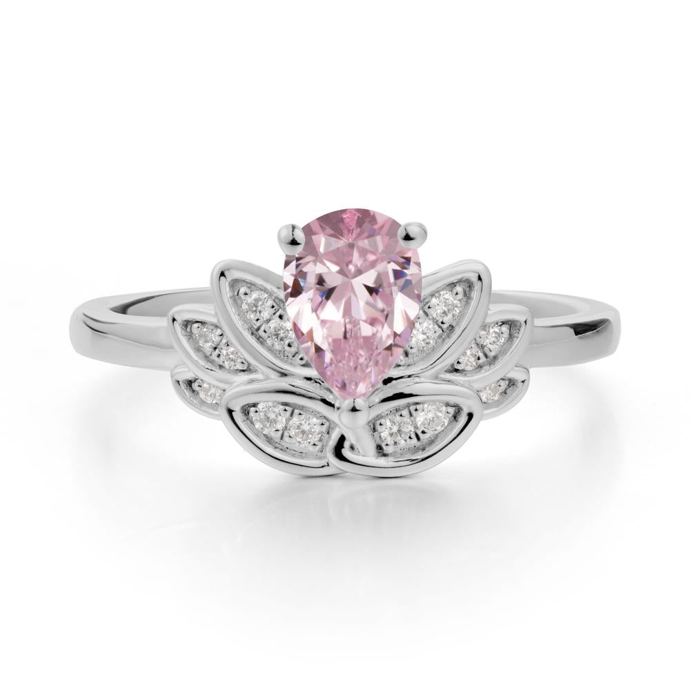 Lotus Flower Ring with Pear Cut Pink Cubic Zirconia - LUO Jewelry #metal_platinum