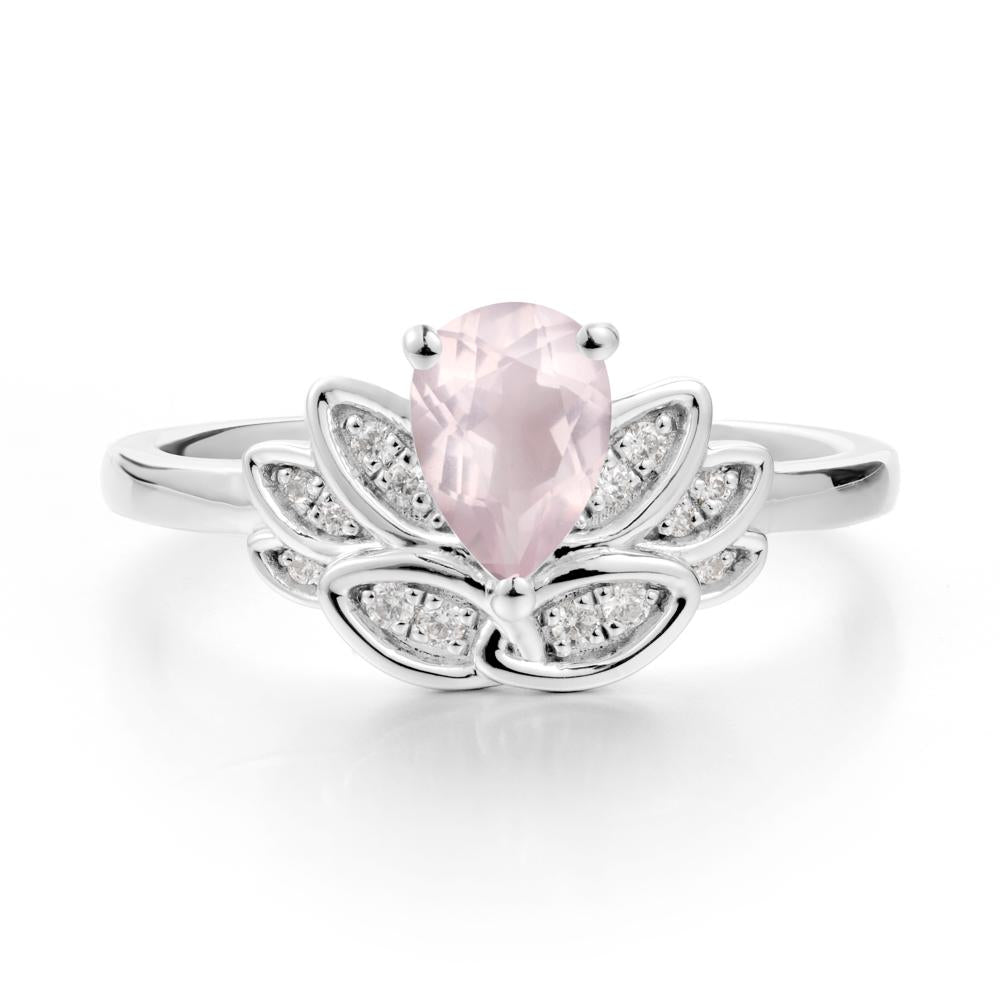 Lotus Flower Rose Quartz Ring - LUO Jewelry #metal_18k white gold