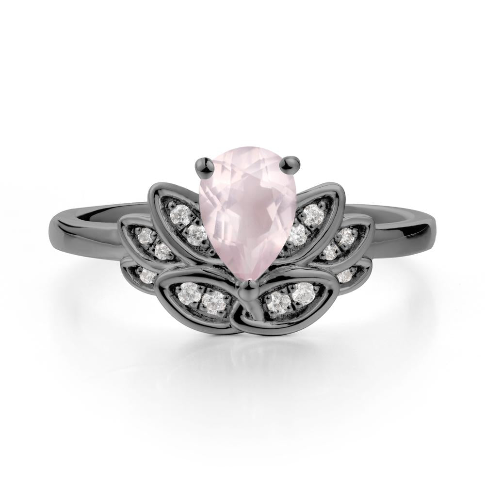 Lotus Flower Rose Quartz Ring - LUO Jewelry #metal_black finish sterling silver