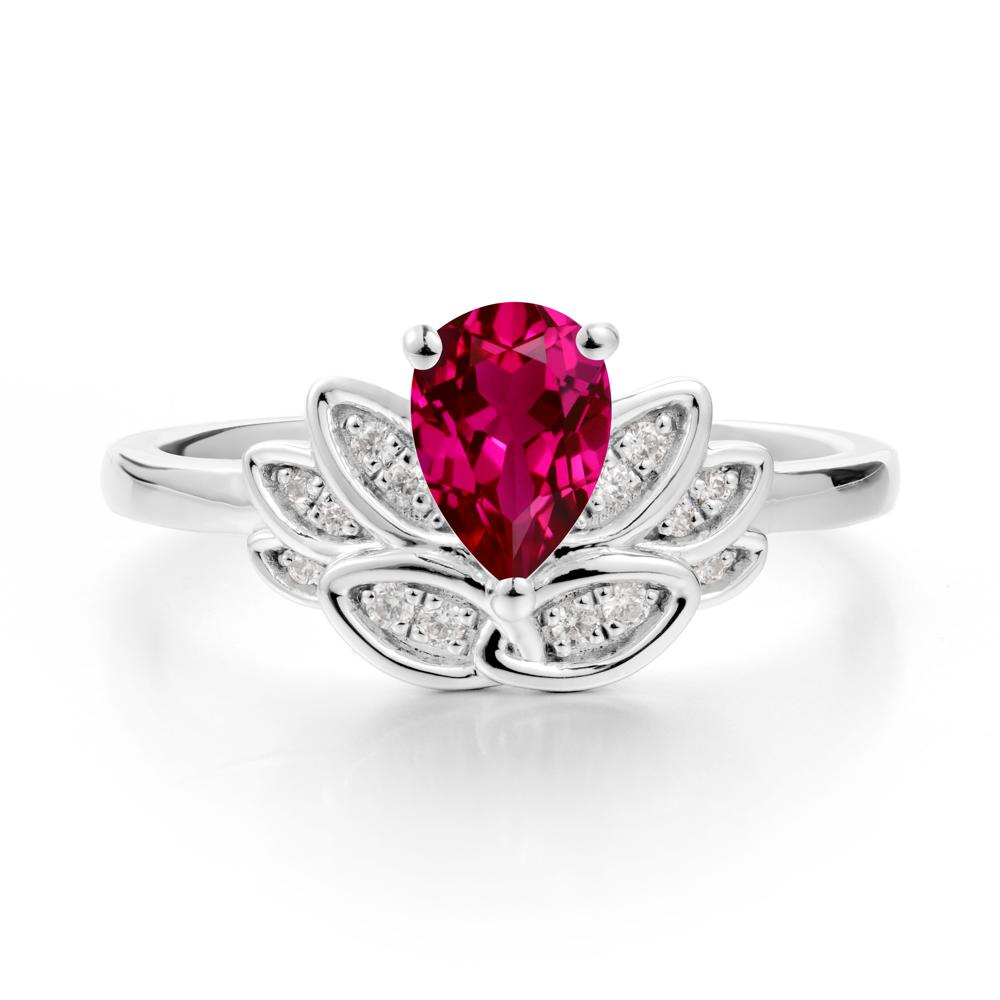 Lotus Flower Ring with Pear Cut Ruby - LUO Jewelry #metal_14k white gold