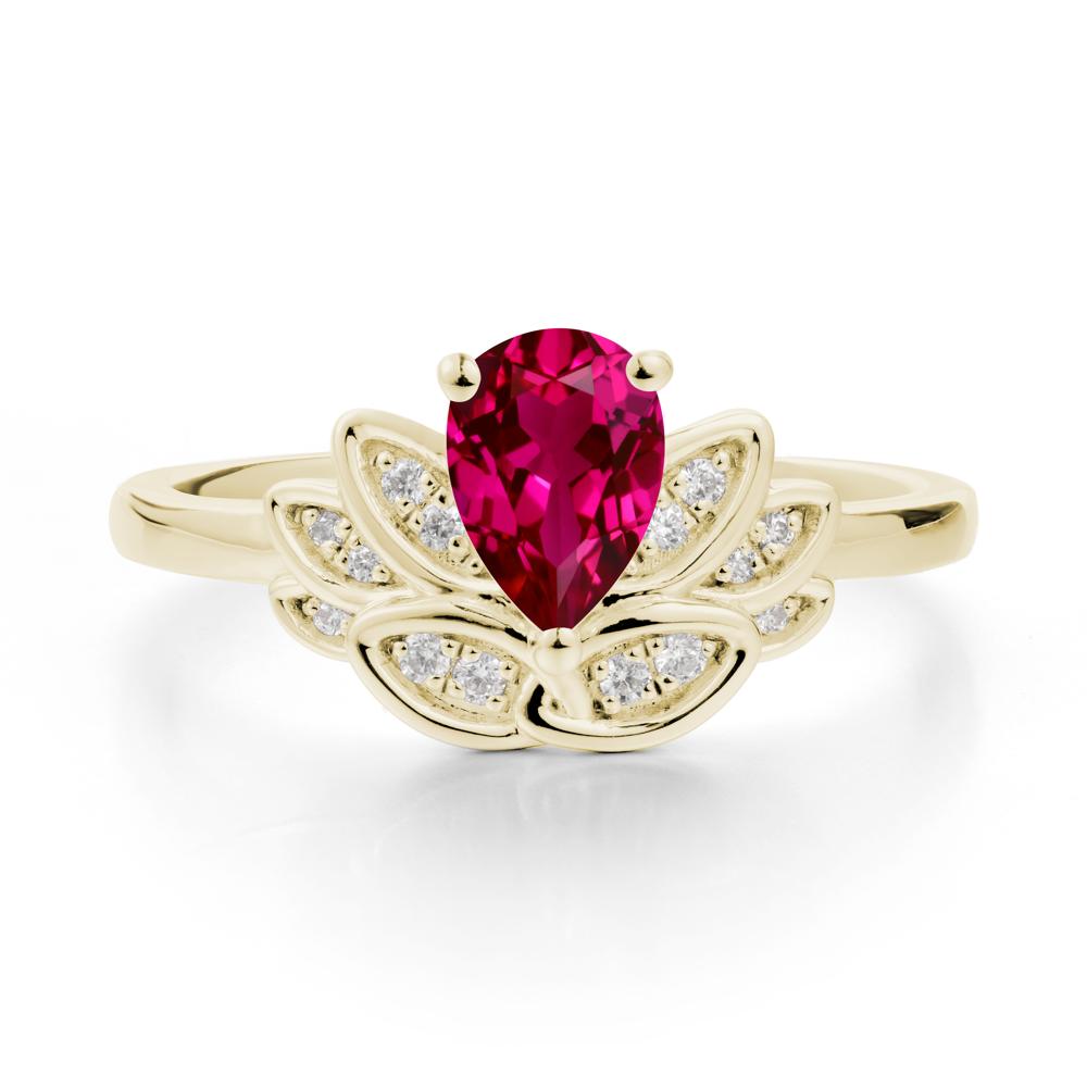 Lotus Flower Ring with Pear Cut Ruby - LUO Jewelry #metal_14k yellow gold