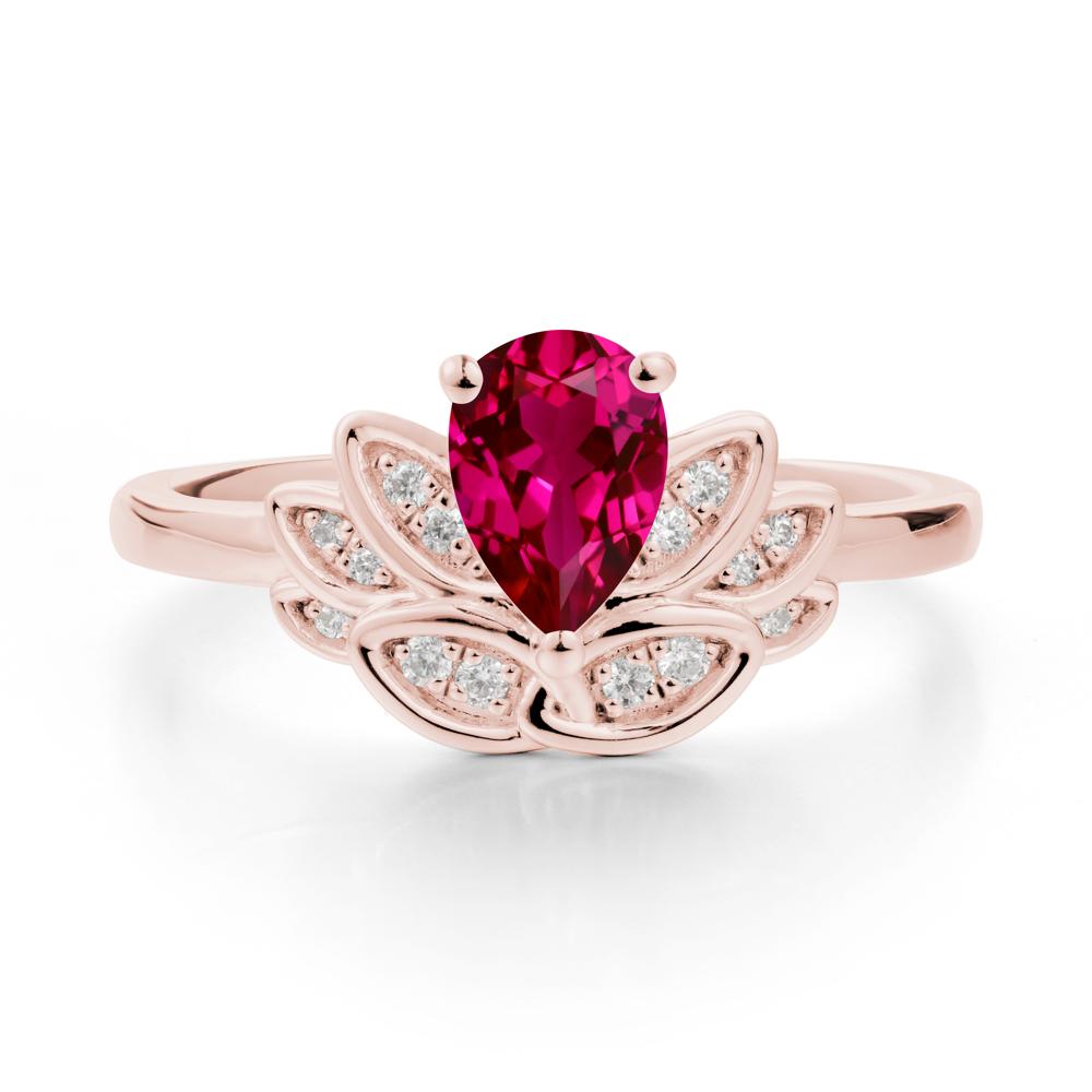 Lotus Flower Ring with Pear Cut Ruby - LUO Jewelry #metal_18k rose gold