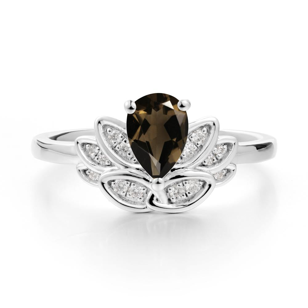 Lotus Flower Smoky Quartz Ring - LUO Jewelry #metal_14k white gold