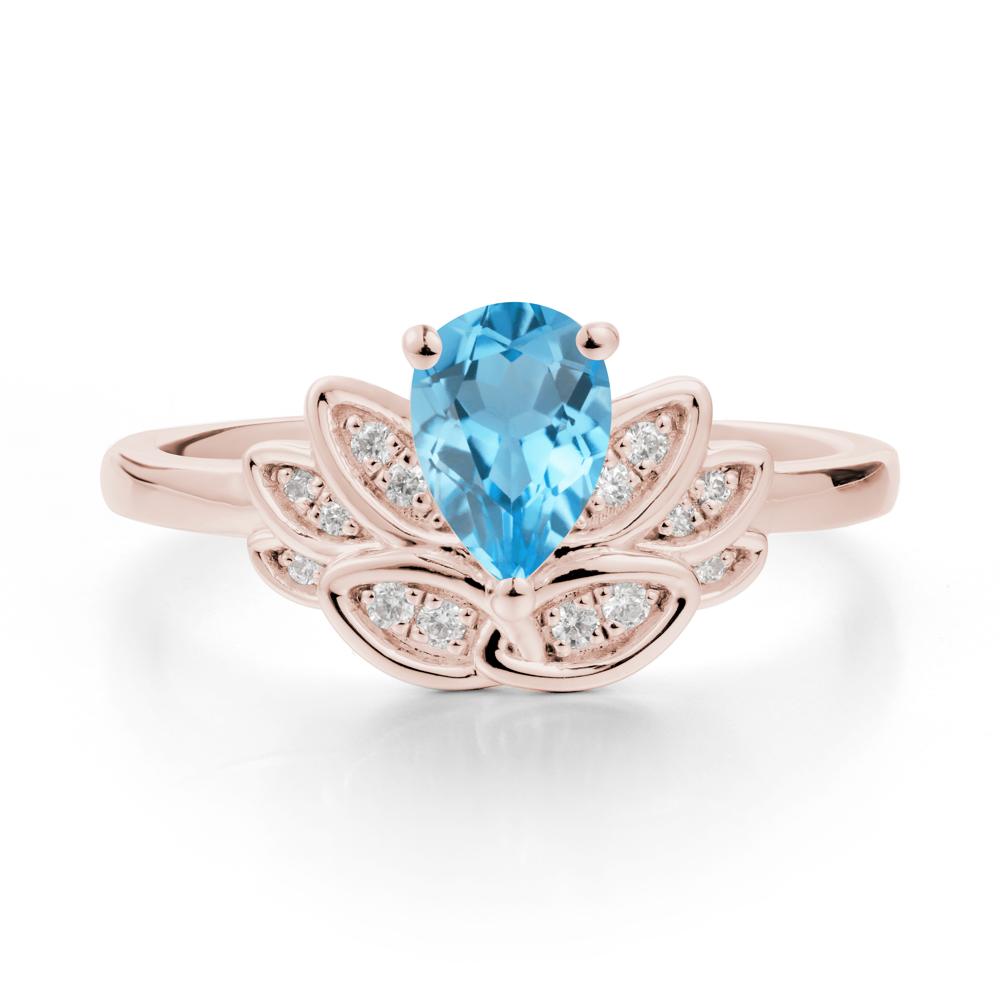 Lotus Flower Ring with Pear Cut Swiss Blue Topaz - LUO Jewelry #metal_14k rose gold