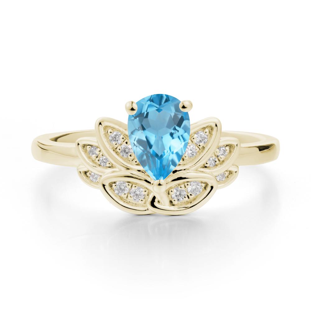 Lotus Flower Ring with Pear Cut Swiss Blue Topaz - LUO Jewelry #metal_14k yellow gold