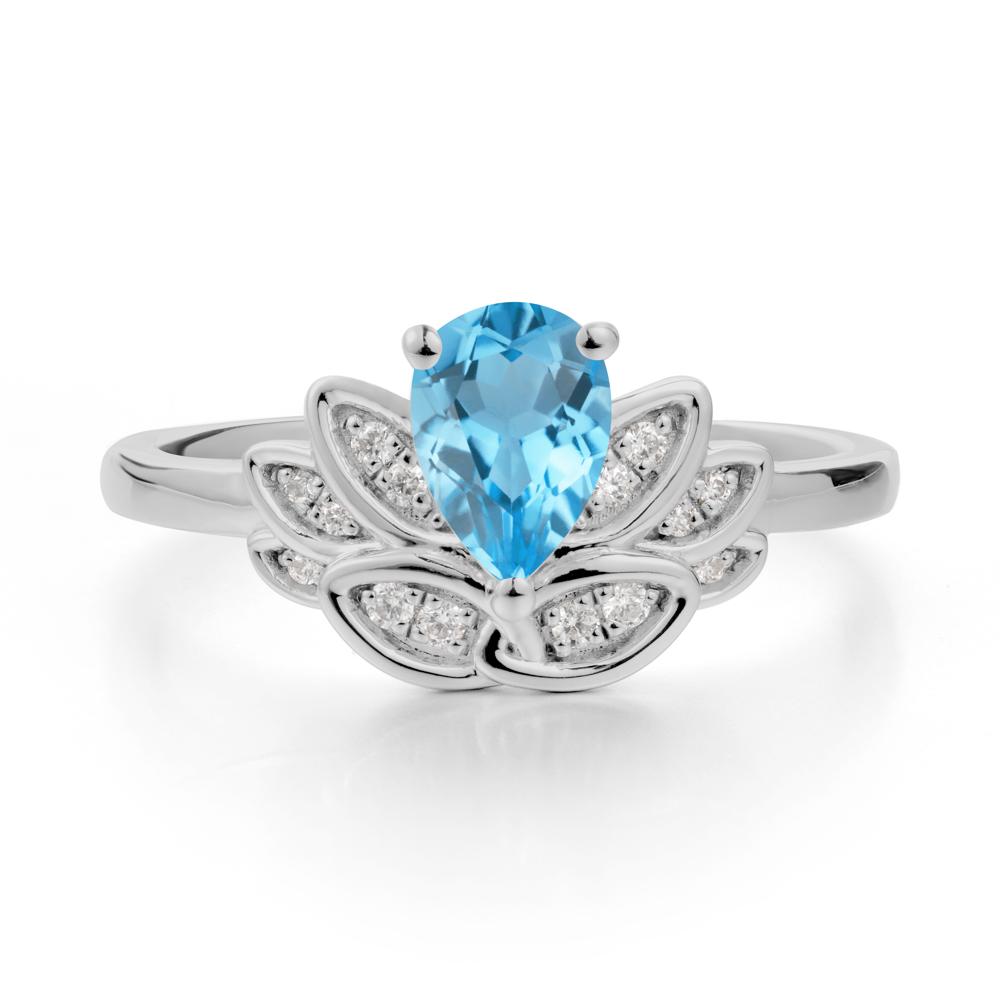Lotus Flower Ring with Pear Cut Swiss Blue Topaz - LUO Jewelry #metal_platinum