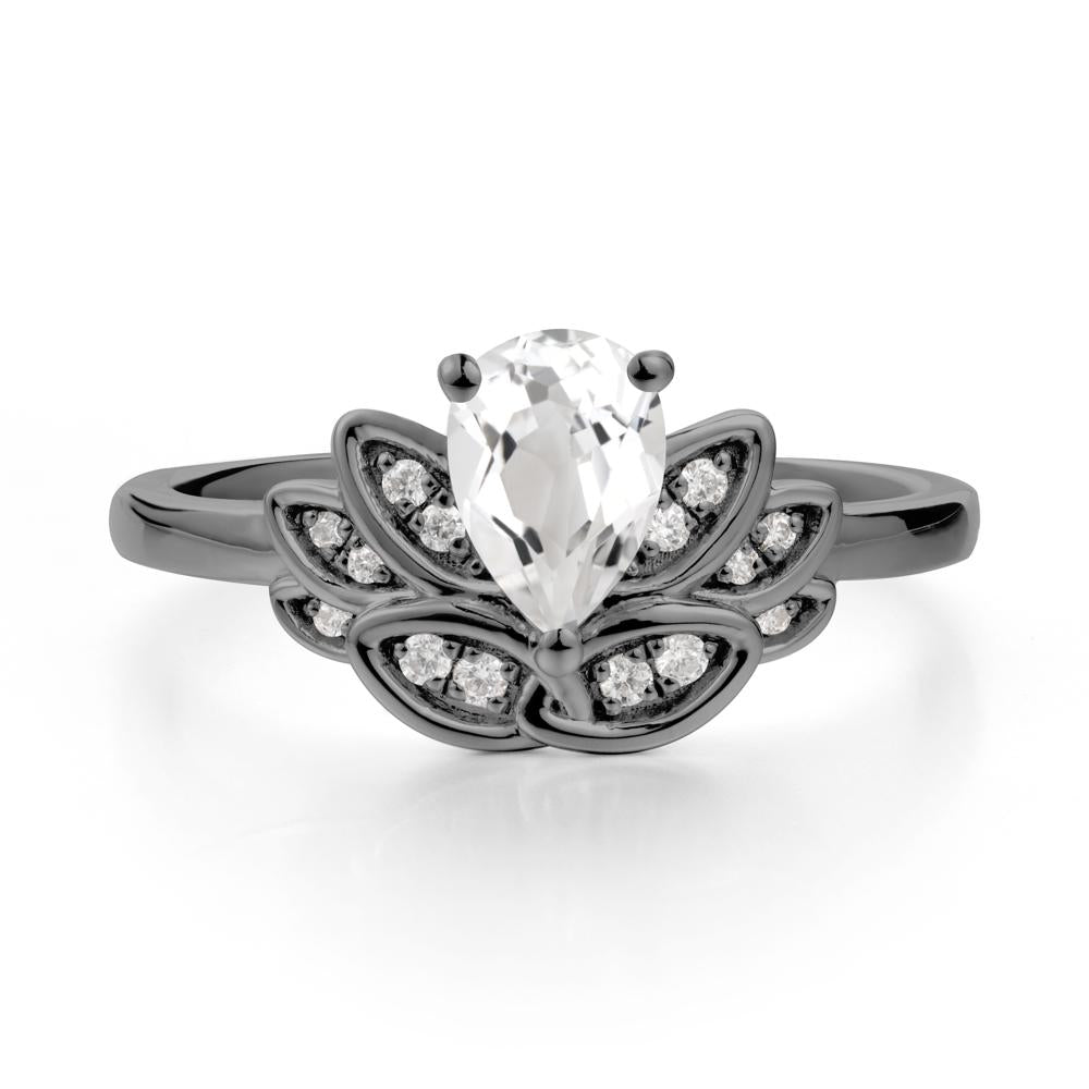 Teardrop White Topaz Petal Ring - LUO Jewelry #metal_black finish sterling silver