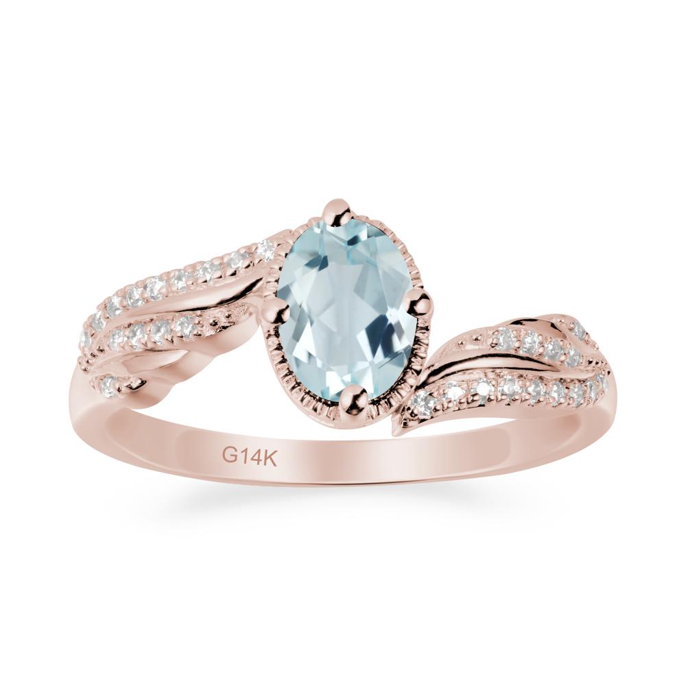 Oval Aquamarine Ring with Milgrain Halo - LUO Jewelry #metal_14k rose gold