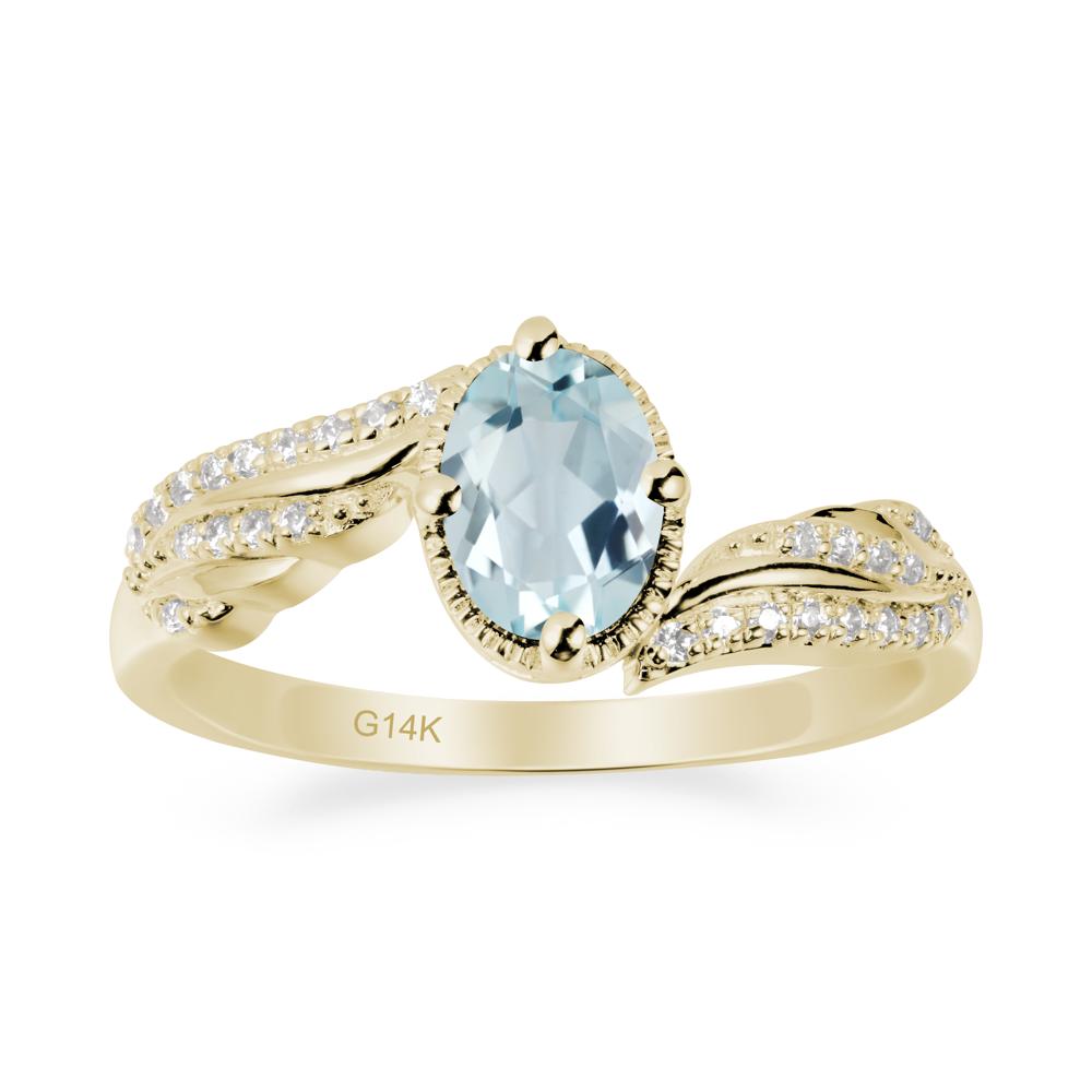 Oval Aquamarine Ring with Milgrain Halo - LUO Jewelry #metal_14k yellow gold