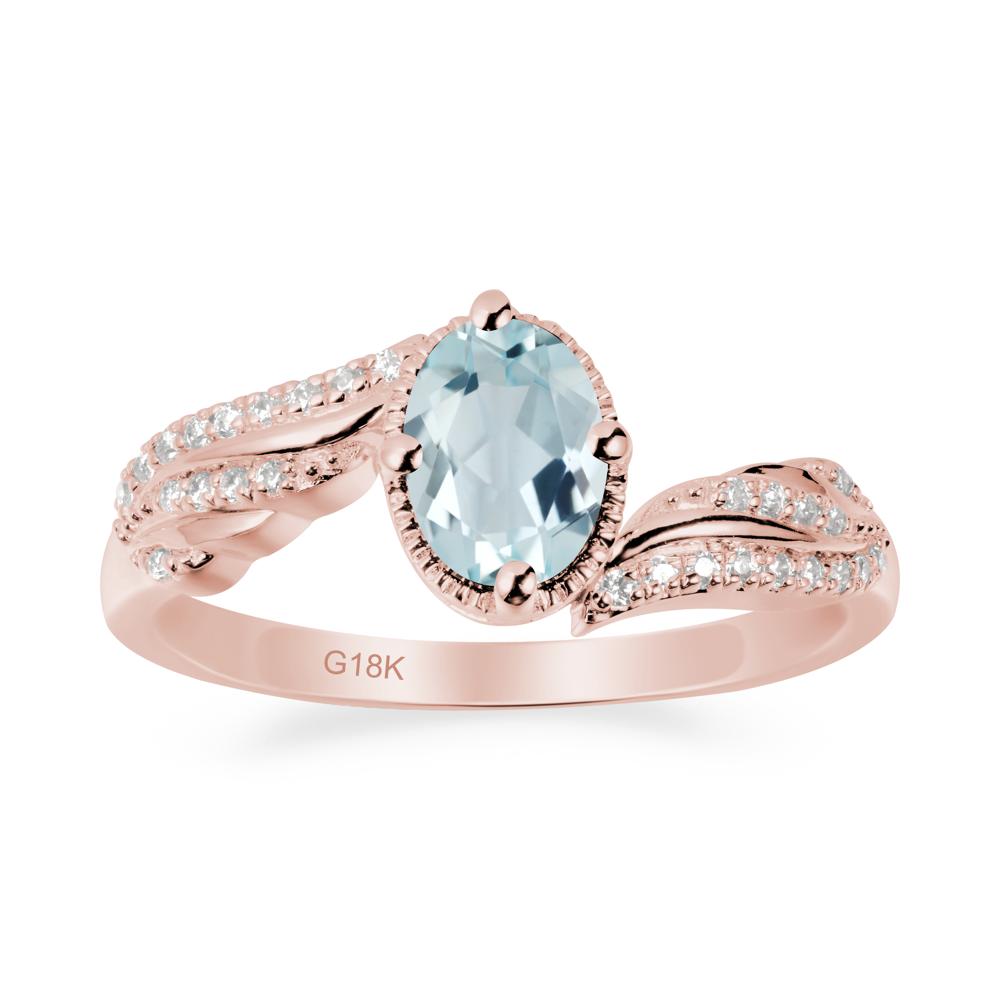 Oval Aquamarine Ring with Milgrain Halo - LUO Jewelry #metal_18k rose gold