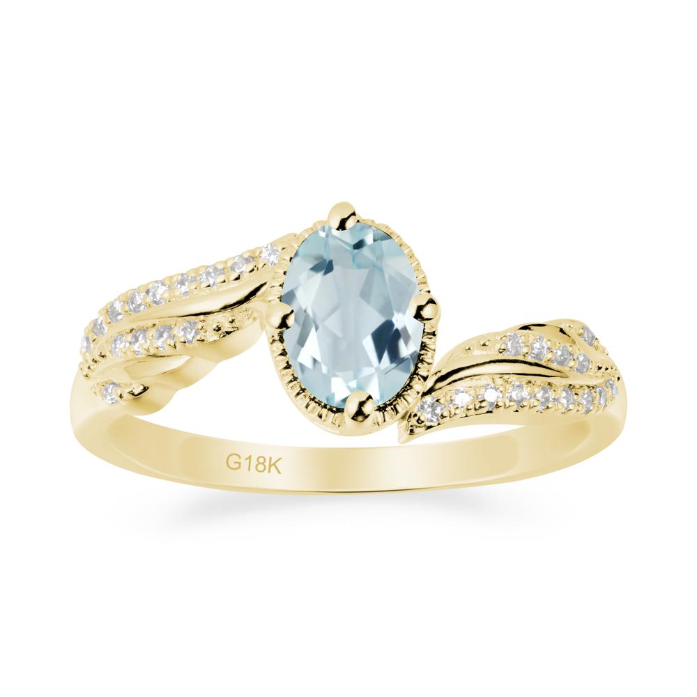 Oval Aquamarine Ring with Milgrain Halo - LUO Jewelry #metal_18k yellow gold