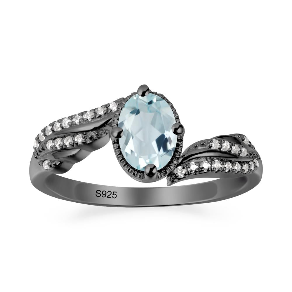 Oval Aquamarine Ring with Milgrain Halo - LUO Jewelry #metal_black finish sterling silver