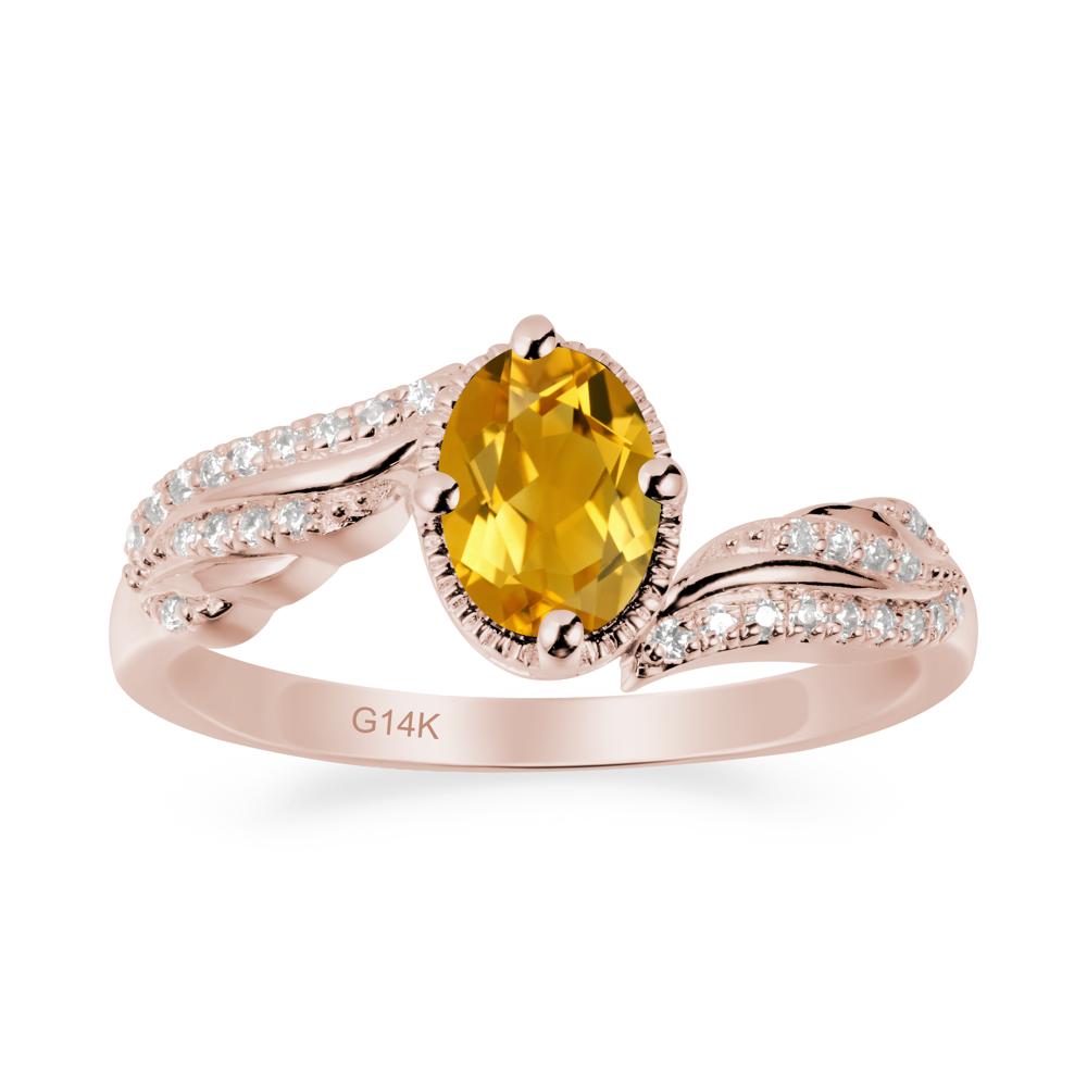 Oval Citrine Ring with Milgrain Halo - LUO Jewelry #metal_14k rose gold