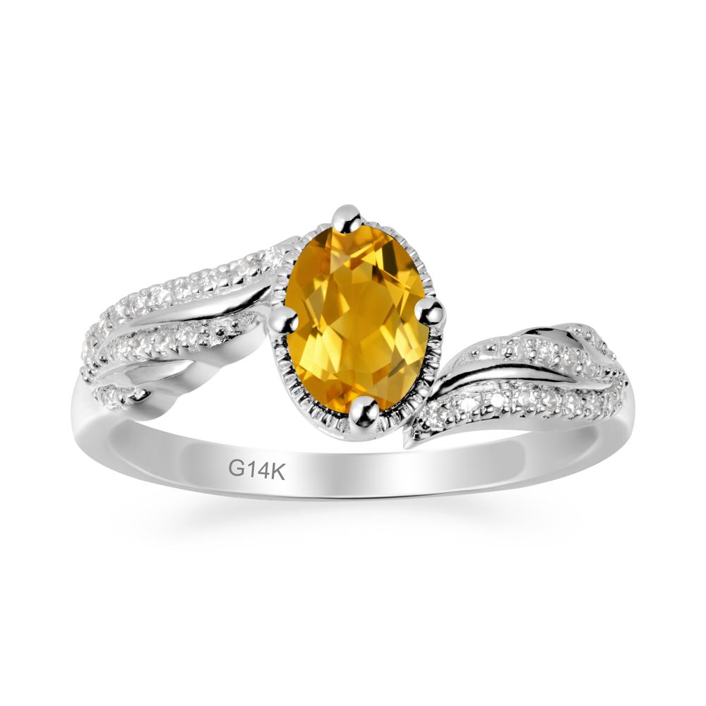 Oval Citrine Ring with Milgrain Halo - LUO Jewelry #metal_14k white gold