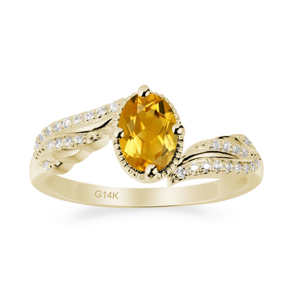 Oval Citrine Ring with Milgrain Halo - LUO Jewelry #metal_14k yellow gold