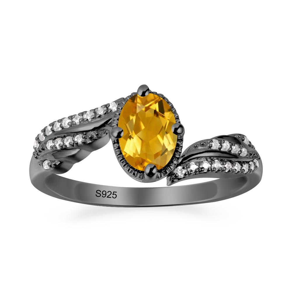 Oval Citrine Ring with Milgrain Halo - LUO Jewelry #metal_black finish sterling silver