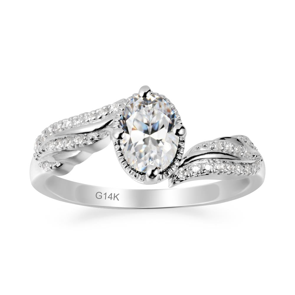 Bypass Band Oval Cubic Zirconia Ring - LUO Jewelry #metal_14k white gold