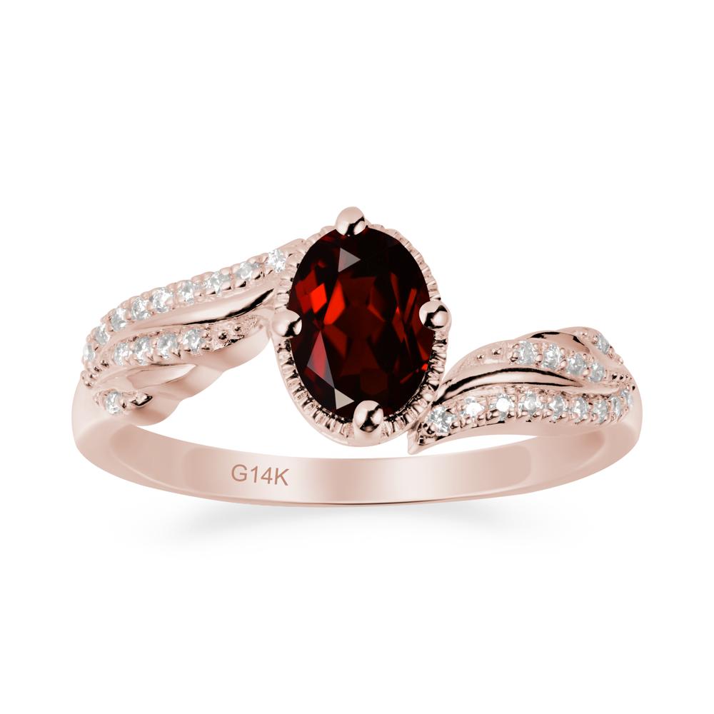Oval Garnet Ring with Milgrain Halo - LUO Jewelry #metal_14k rose gold