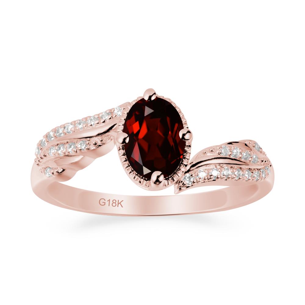 Oval Garnet Ring with Milgrain Halo - LUO Jewelry #metal_18k rose gold