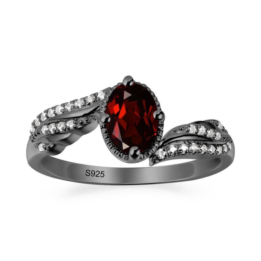 Oval Garnet Ring with Milgrain Halo - LUO Jewelry #metal_black finish sterling silver