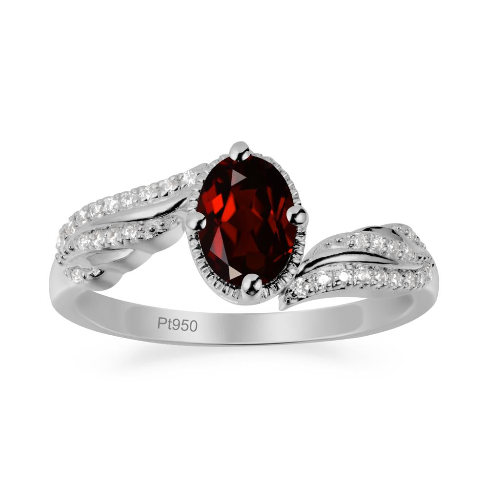 Oval Garnet Ring with Milgrain Halo - LUO Jewelry #metal_platinum