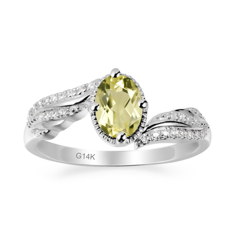 Oval Lemon Quartz Ring with Milgrain Halo - LUO Jewelry #metal_14k white gold