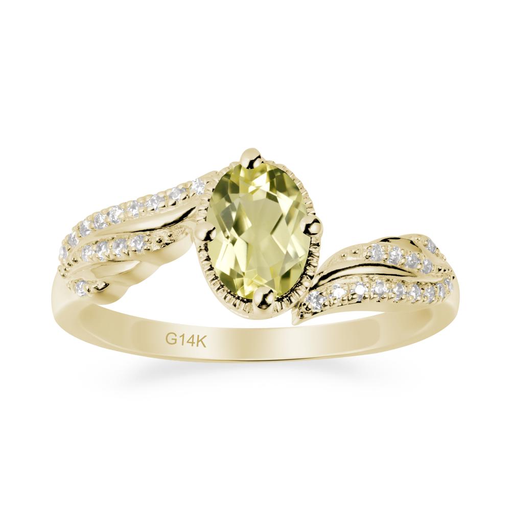 Oval Lemon Quartz Ring with Milgrain Halo - LUO Jewelry #metal_14k yellow gold