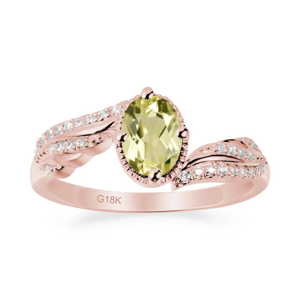 Oval Lemon Quartz Ring with Milgrain Halo - LUO Jewelry #metal_18k rose gold