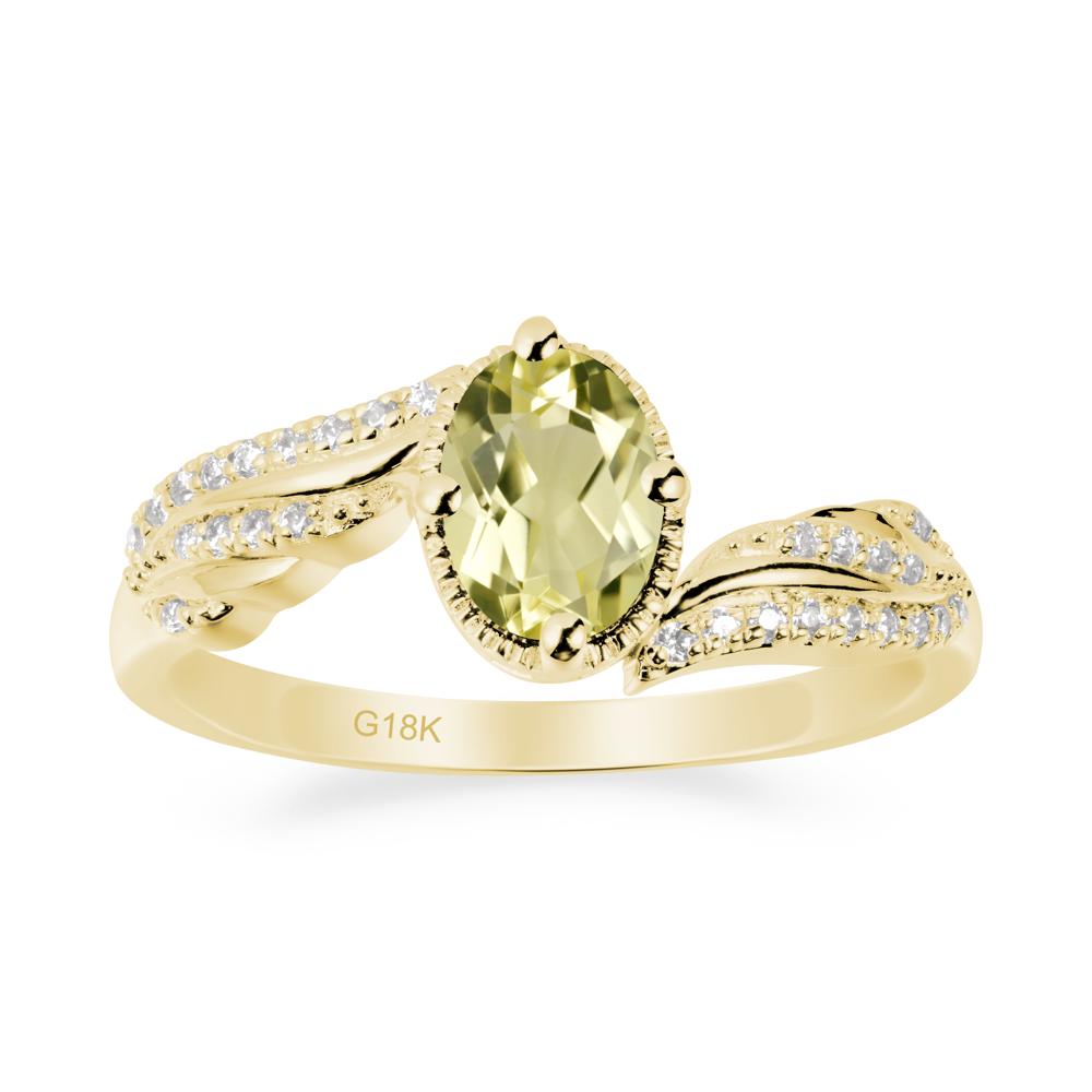 Oval Lemon Quartz Ring with Milgrain Halo - LUO Jewelry #metal_18k yellow gold