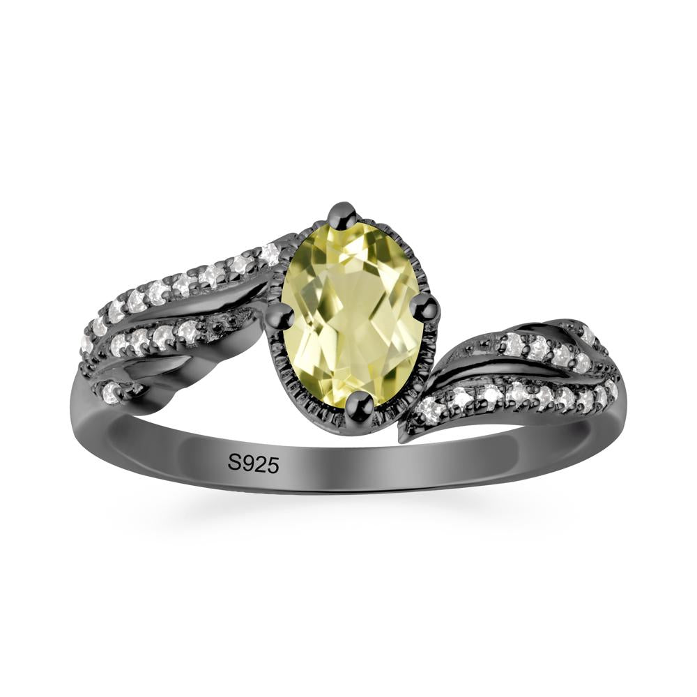 Oval Lemon Quartz Ring with Milgrain Halo - LUO Jewelry #metal_black finish sterling silver