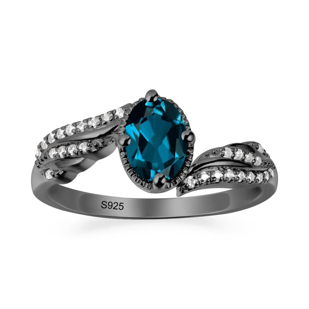 Bypass Band Oval London Blue Topaz Ring - LUO Jewelry #metal_black finish sterling silver