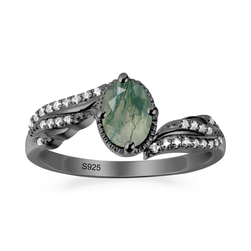 Angel Wings Inspired Moss Agate Ring - LUO Jewelry #metal_black finish sterling silver