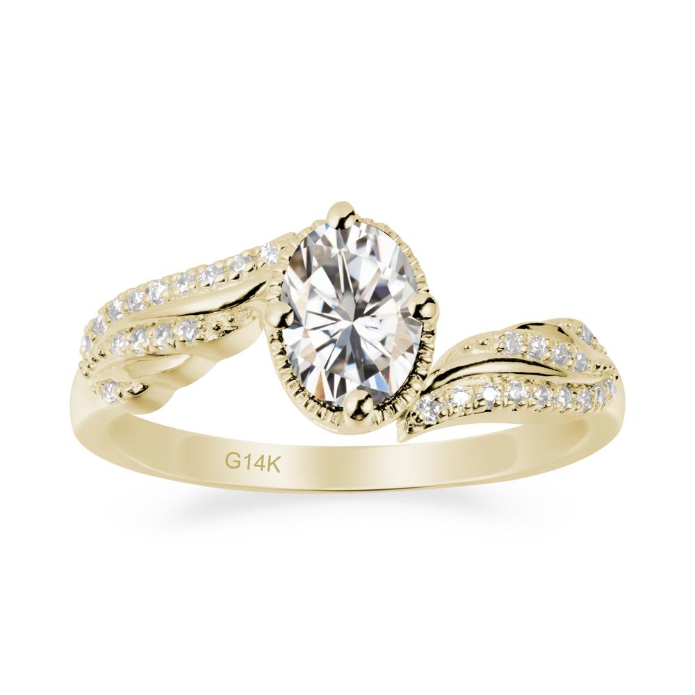 Oval Moissanite Ring with Milgrain Halo - LUO Jewelry #metal_14k yellow gold