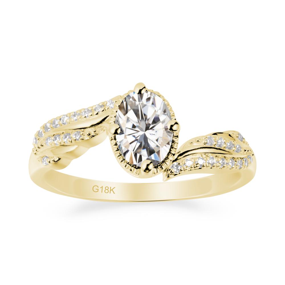 Oval Moissanite Ring with Milgrain Halo - LUO Jewelry #metal_18k yellow gold