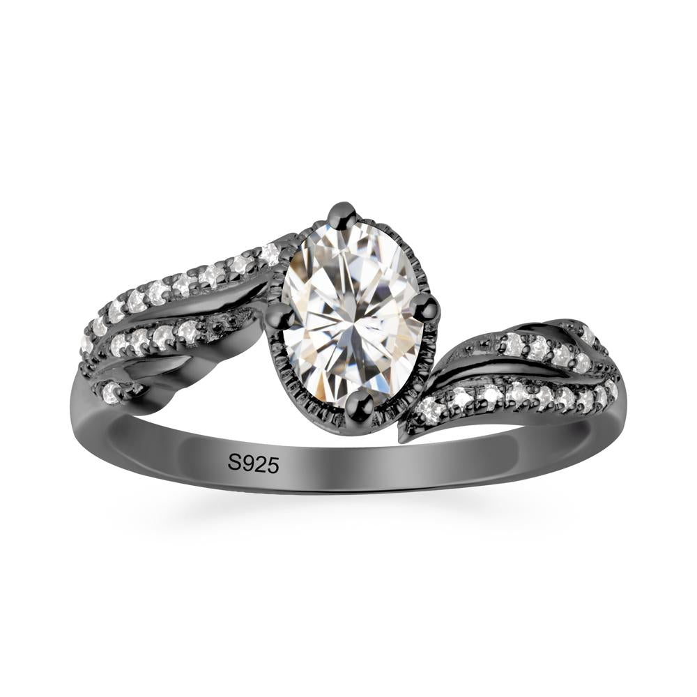Oval Moissanite Ring with Milgrain Halo - LUO Jewelry #metal_black finish sterling silver