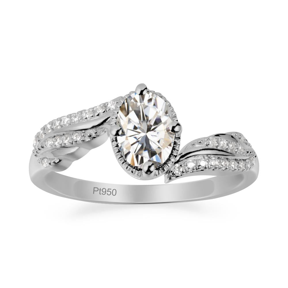 Oval Moissanite Ring with Milgrain Halo - LUO Jewelry #metal_platinum