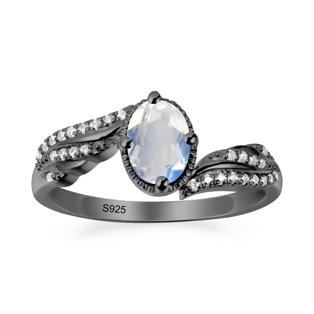 Bypass Band Oval Moonstone Ring - LUO Jewelry #metal_black finish sterling silver