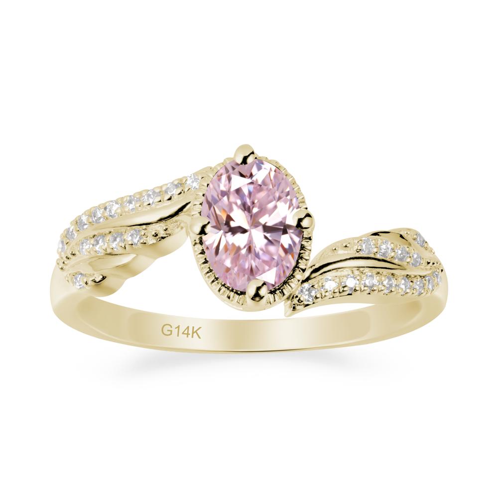 Oval Pink Cubic Zirconia Ring with Milgrain Halo - LUO Jewelry #metal_14k yellow gold
