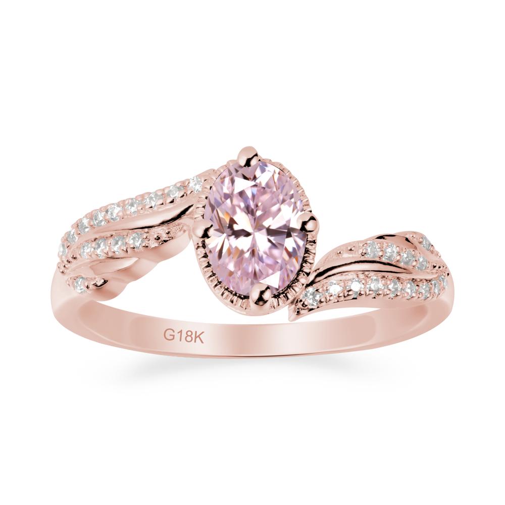 Oval Pink Cubic Zirconia Ring with Milgrain Halo - LUO Jewelry #metal_18k rose gold