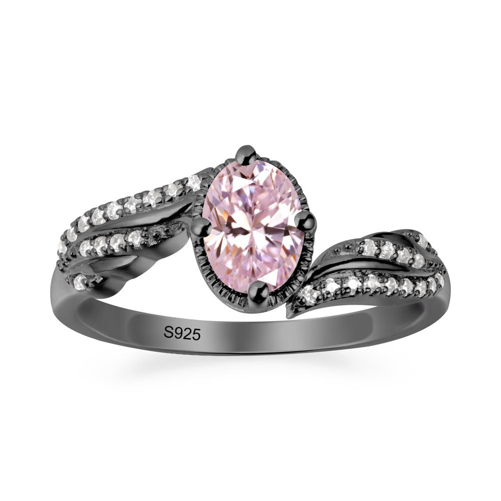 Oval Pink Cubic Zirconia Ring with Milgrain Halo - LUO Jewelry #metal_black finish sterling silver