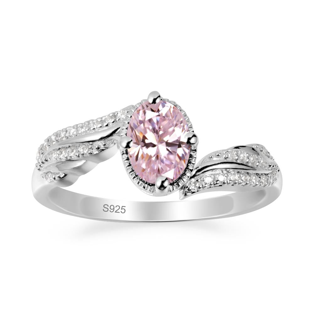 Oval Pink Cubic Zirconia Ring with Milgrain Halo - LUO Jewelry #metal_sterling silver