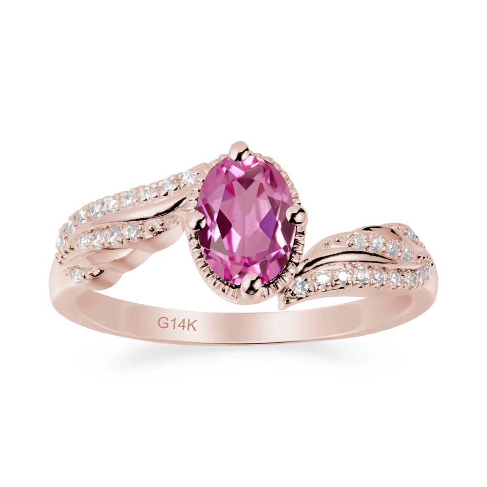 Oval Pink Sapphire Ring with Milgrain Halo - LUO Jewelry #metal_14k rose gold
