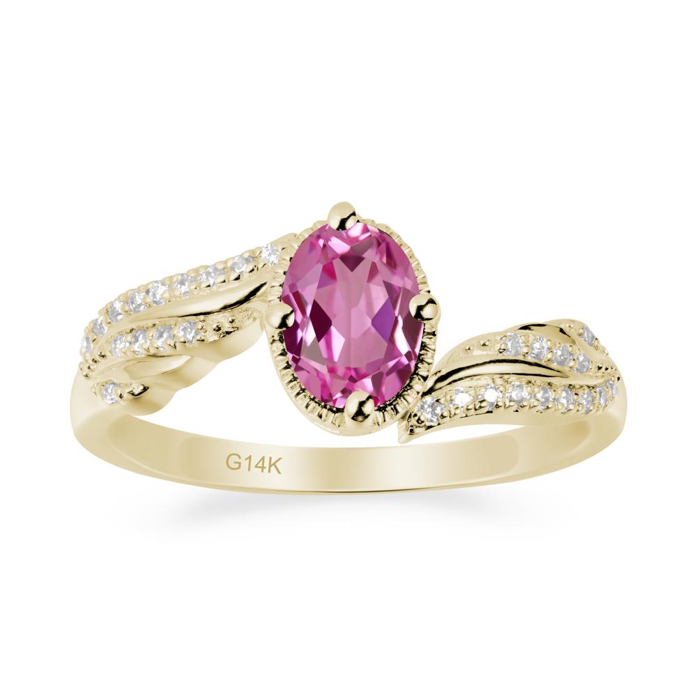 Oval Pink Sapphire Ring with Milgrain Halo - LUO Jewelry #metal_14k yellow gold